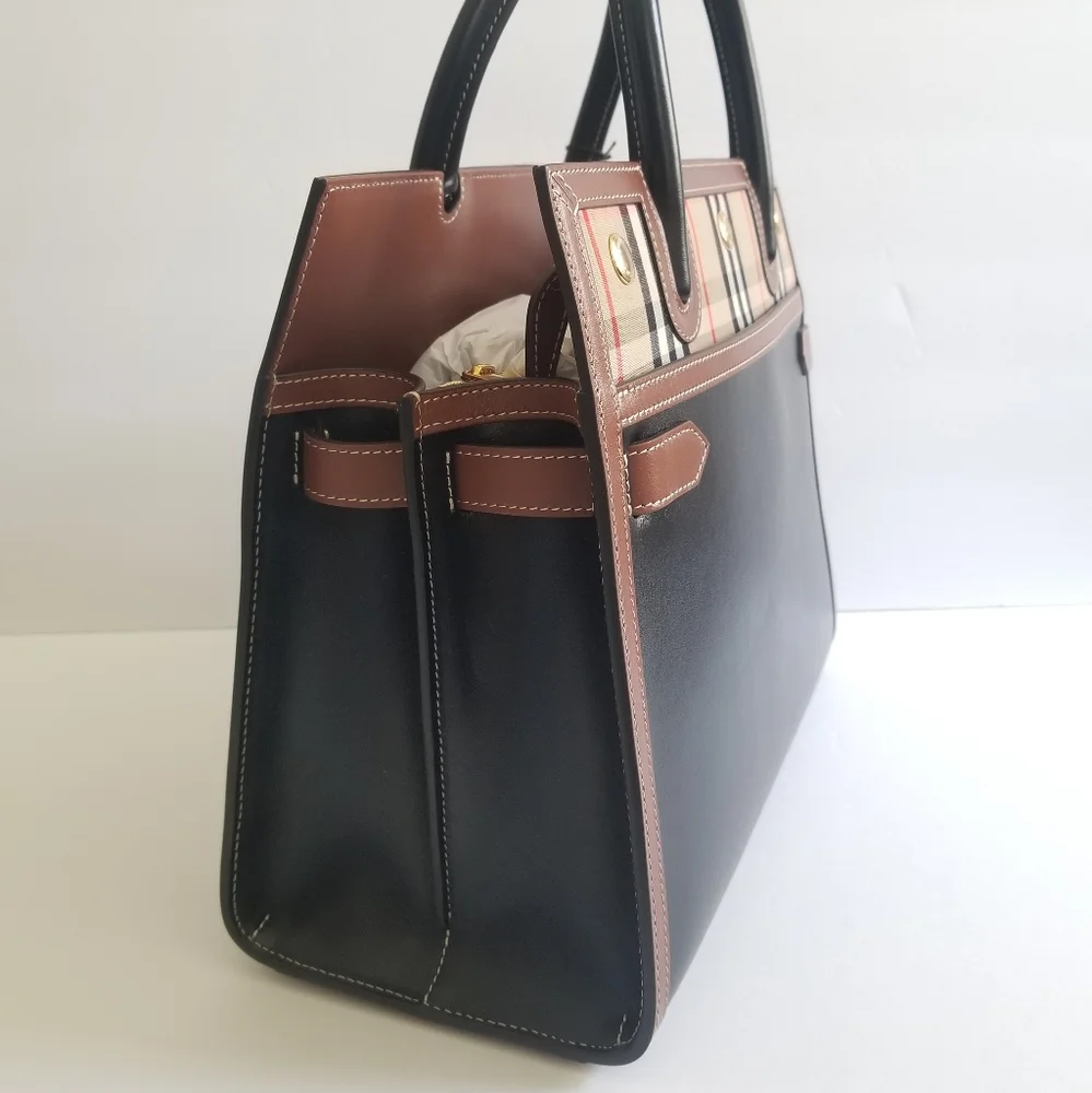 Burberry Title Vintage Check Leather Satchel Black - Picture 6 of 13